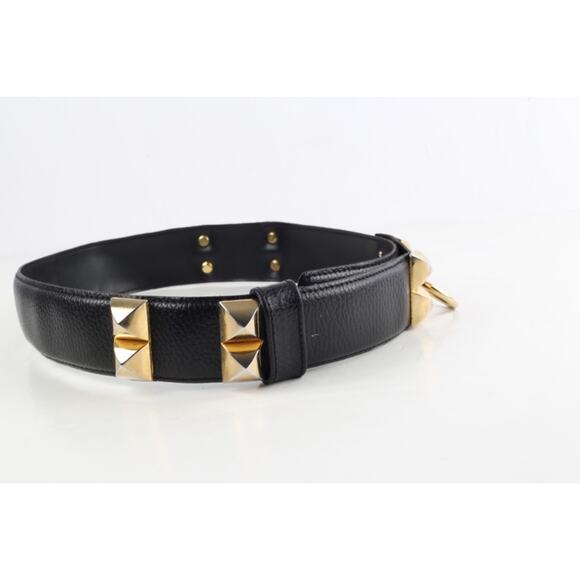 Vintage Black Studded Leather Adjustable Waist Belt Size 75 main image 2
